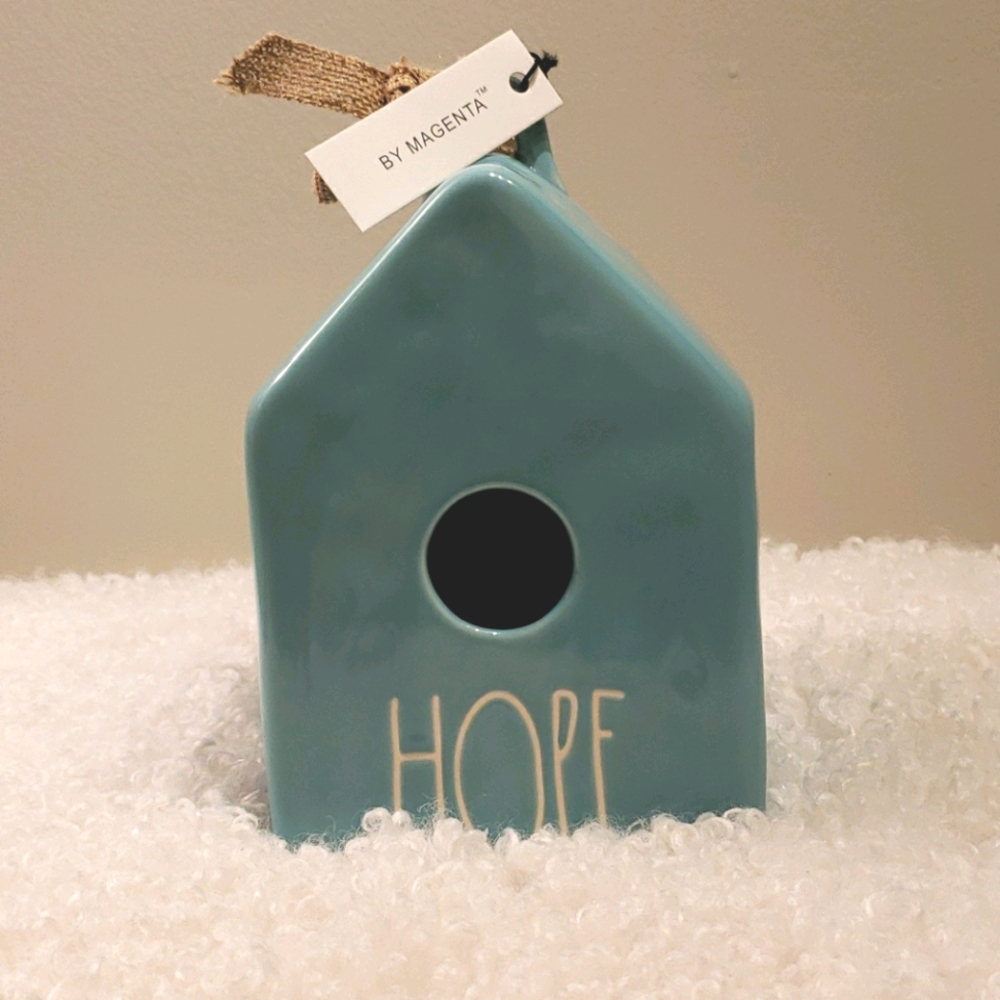 RAE DUNN TURQUOISE TEAL HOPE BIRDHOUSE
